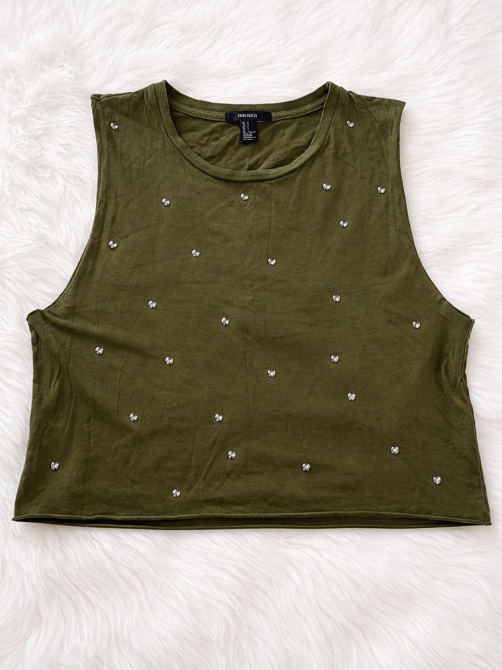 Forever 21 Olive Green Muscle Tee with Metal Accents L